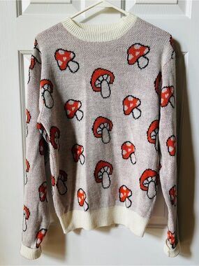 SUPER MASSIVE BRAND MUSHROOM PATTERN KNIT  SWEATER LONG SLEEVE M